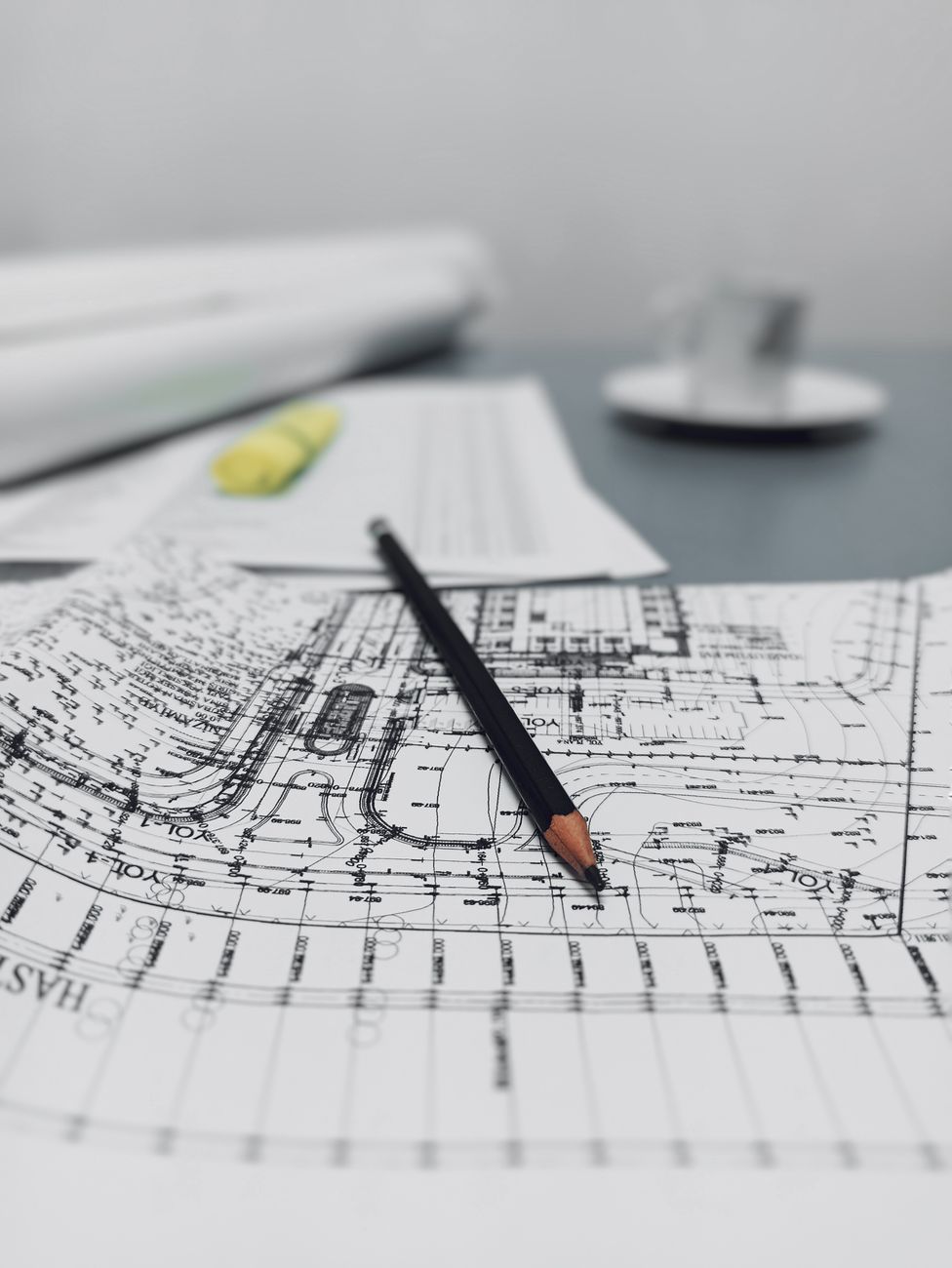 Architectural drawing with a pencil